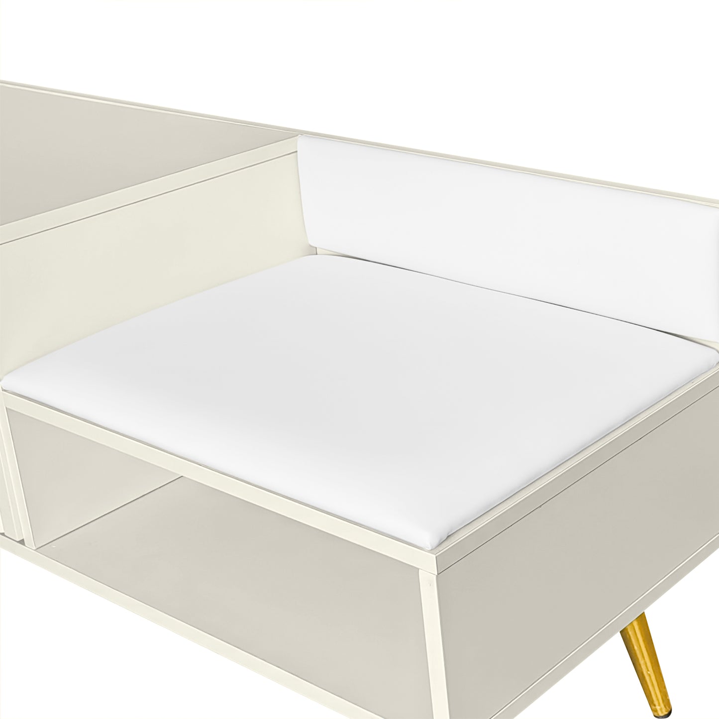 Modern Shoe Storage Bench with Hidden Storage and Upholstered Cushions, Antique White Finish