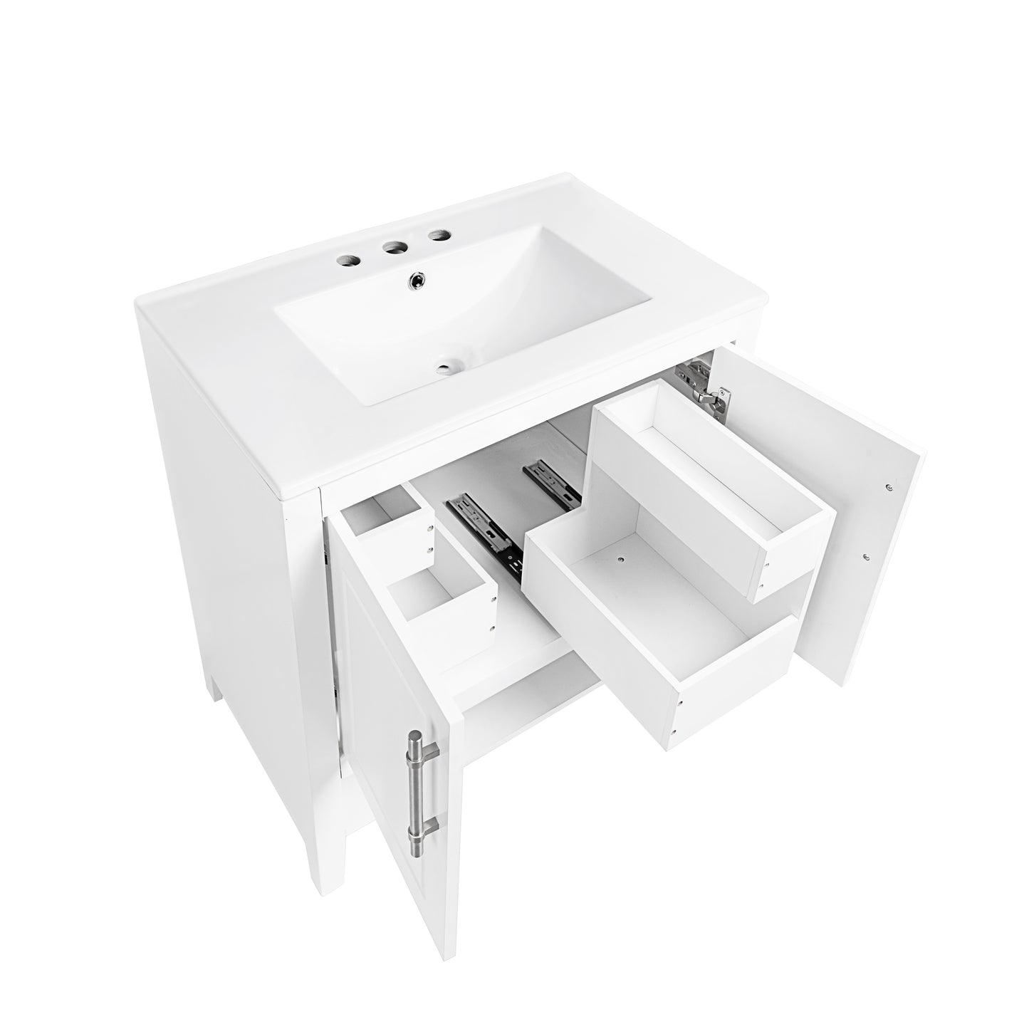 Bathroom Vanity with Sink Multi-functional Bathroom Cabinet with Doors and Drawers Solid Frame and MDF Board, White