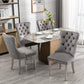 High end tufted solid wood velvet soft cushion dining chair chrome plated leg nail decoration gray and chrome two-piece set