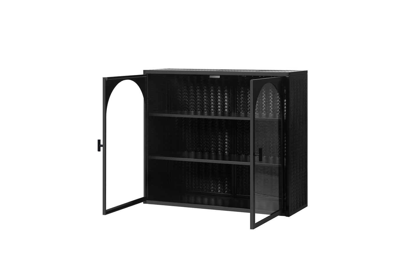 Glass Doors Modern Two-door Wall Cabinet with Featuring Three-tier Storage Black