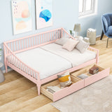 Full Size Daybed with Two Storage Drawers and Support Legs Pink