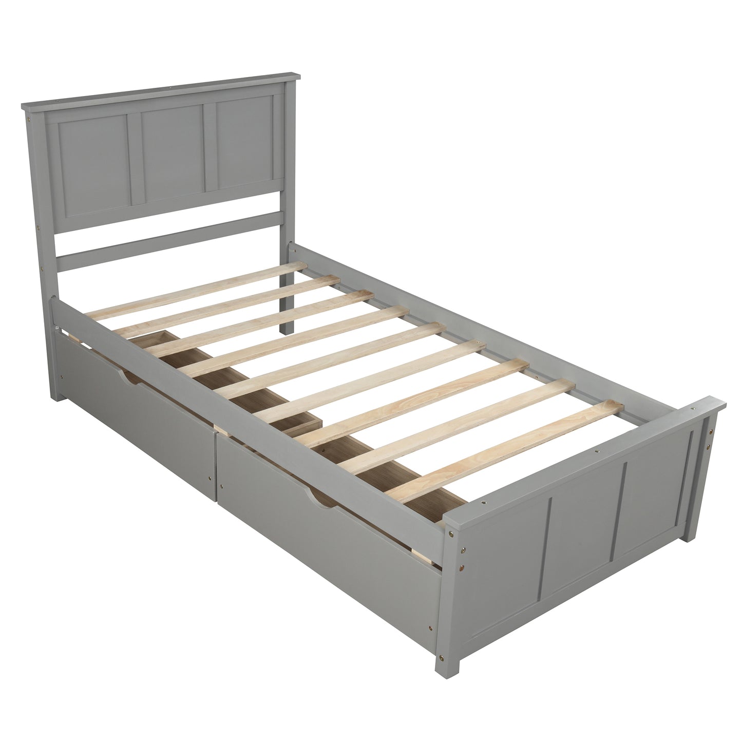 Platform Storage Bed  2 drawers with wheels, Twin Size Frame  Gray