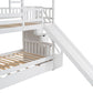 Twin over Twin House Bunk Bed with Trundle and Slide Storage Staircase Roof and Window Design  White