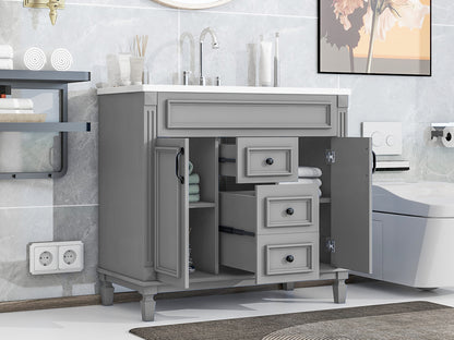 36" Bathroom Vanity with Top Sink, Modern Storage Cabinet with 2 Soft-Closing Doors and 2 Drawers