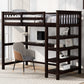 Twin Size Loft Bed with Storage Shelves and Under-bed Desk  Espresso