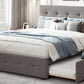 Upholstered Platform Bed with 2 Drawers and 1 Twin XL Trundle Linen Fabric Queen Size - Light Gray