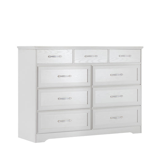 Bedroom Dresser with 9 Drawers, Long Chest of Drawers with Antique Handles for Kids' Rooms