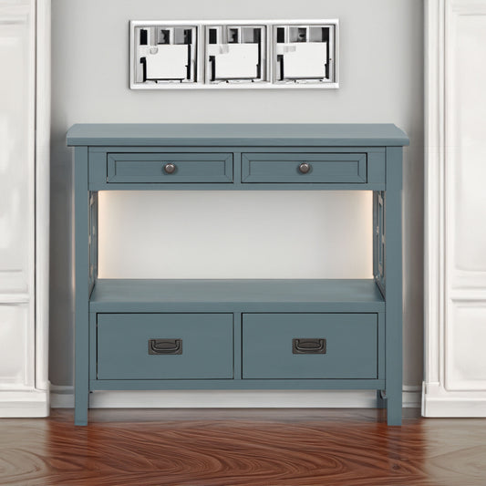 36'' Farmhouse Pine Wood Console Table Entry Sofa Table with 4 Drawers & 1 Storage Shelf ( Blue)