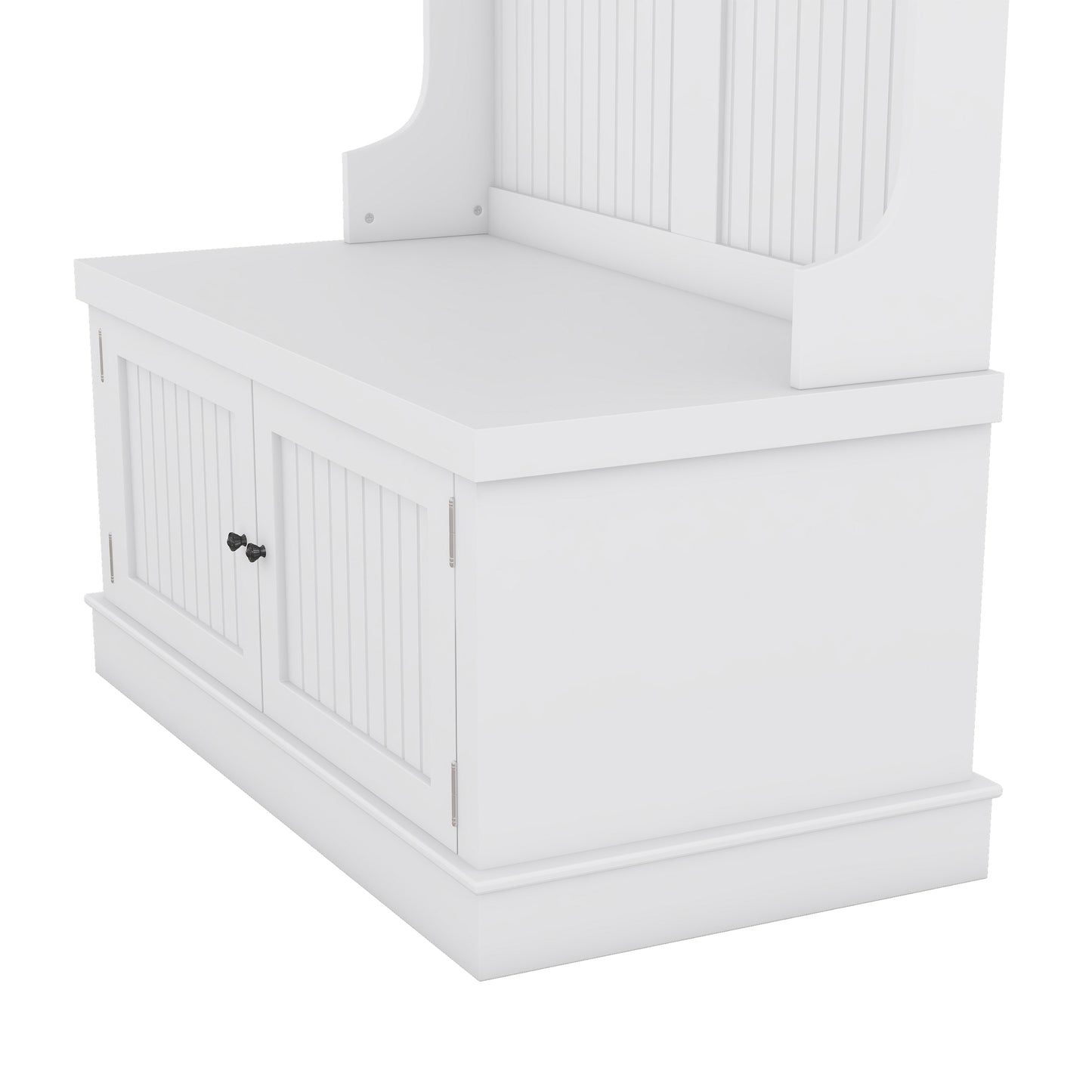 Hall Tree with Storage Shoe Bench, 4-in-1 Design with Coat Racks and 4 Hooks, White Finish