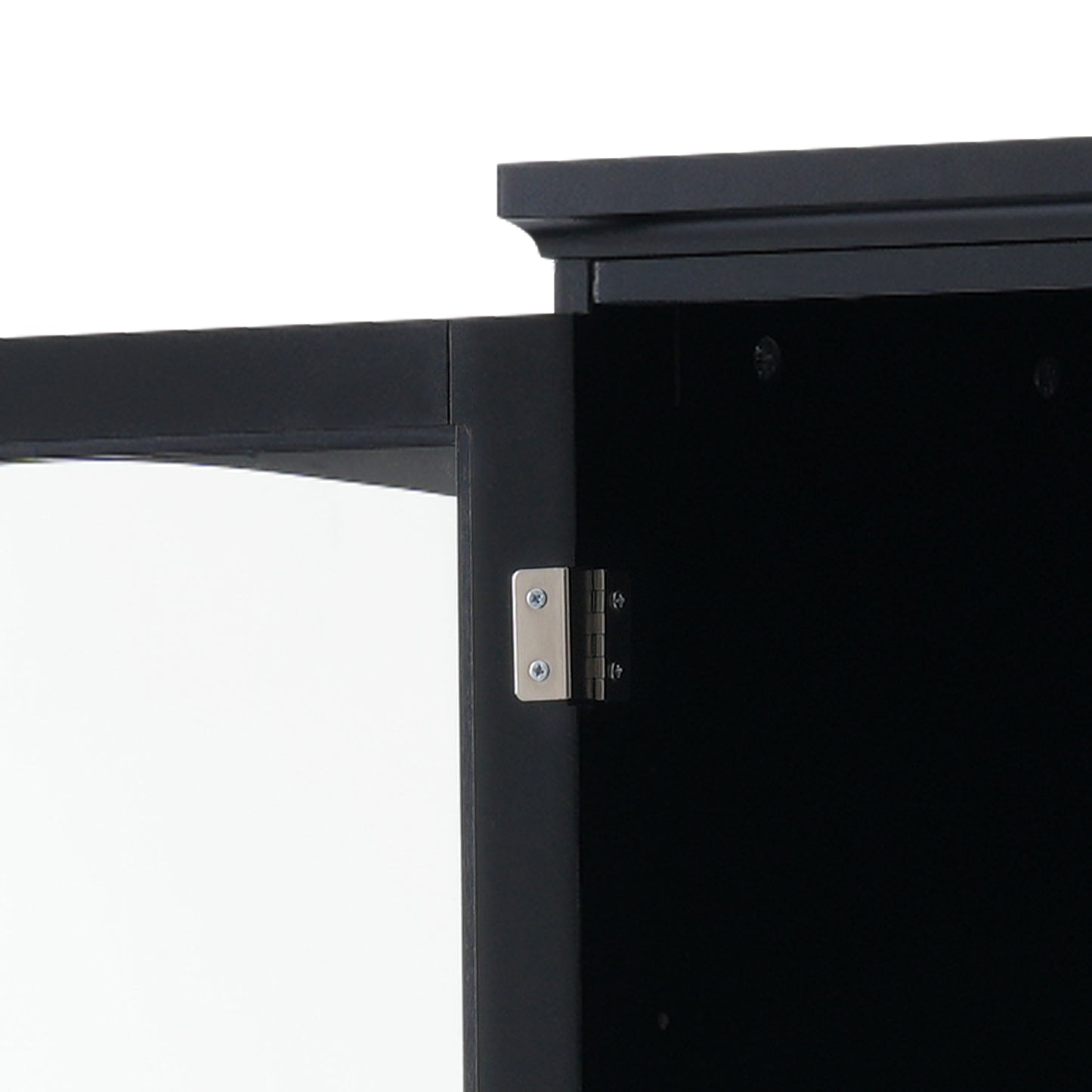 Tall Bathroom Storage Cabinet with Glass Doors, Free-Standing, Two Drawers, and Adjustable Shelves, MDF Board, Painted Black