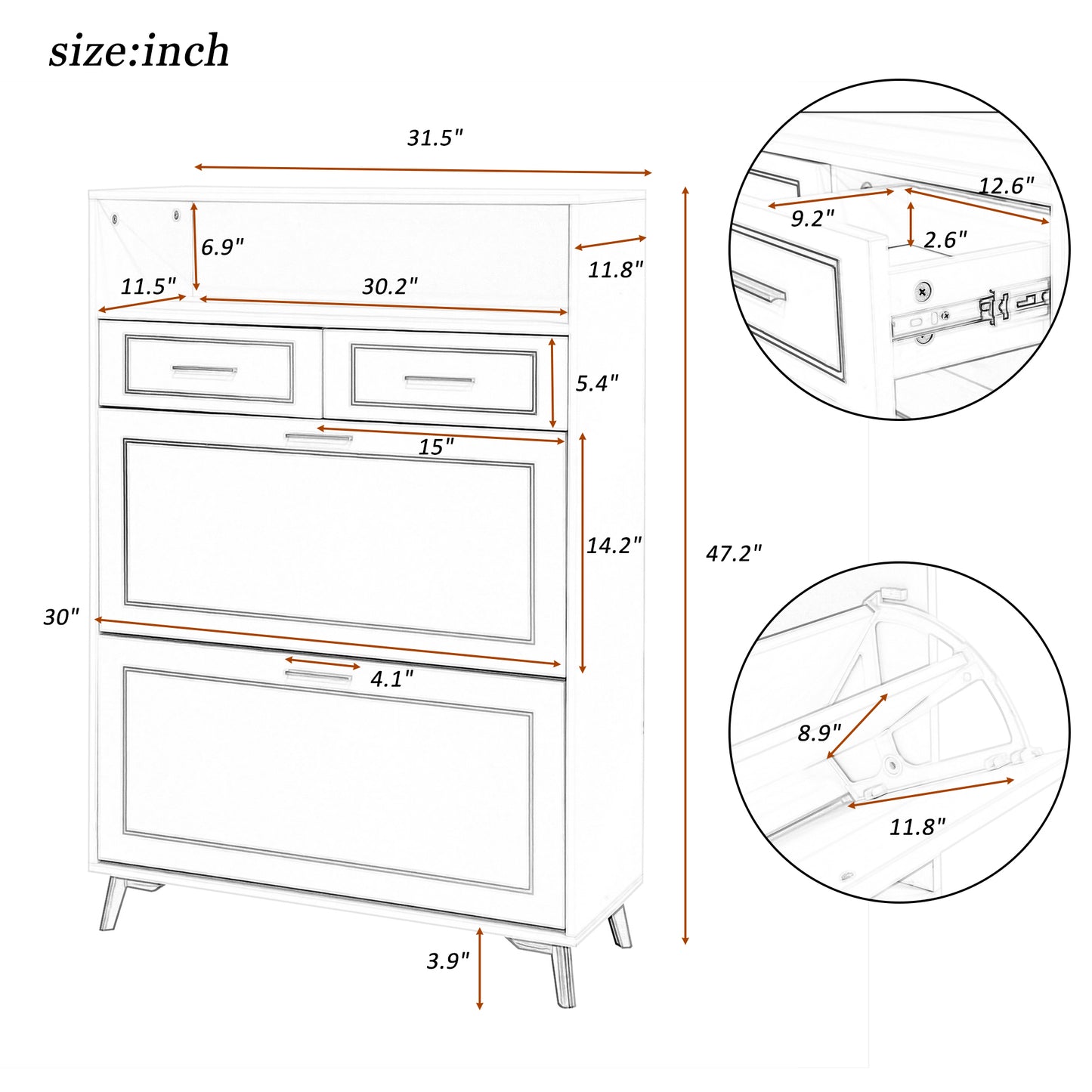 U-Can Shoe Cabinet with 2 Flip Drawers, 2 Slide Drawers, and 1 Shelf, Modern White Finish