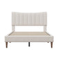 Upholstered Platform Bed Frame with Vertical Channel Tufted Headboard No Box Spring Needed  Full Cream