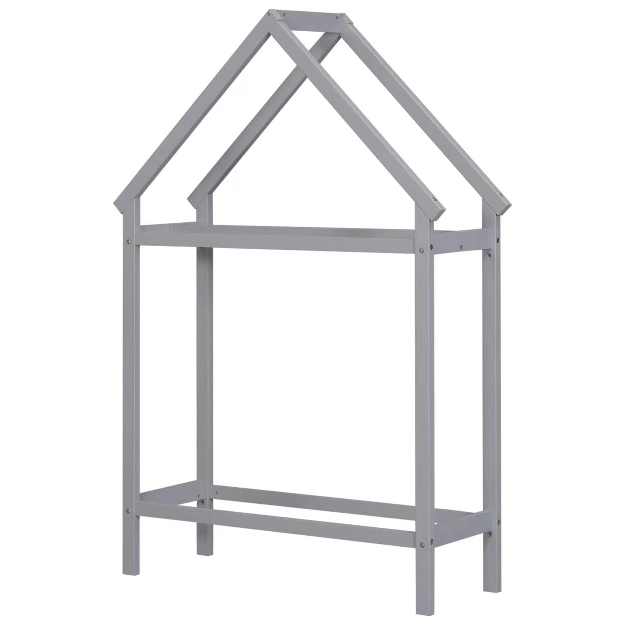 Twin House-Shaped Floor Bed with 2 Detachable Stands Grey