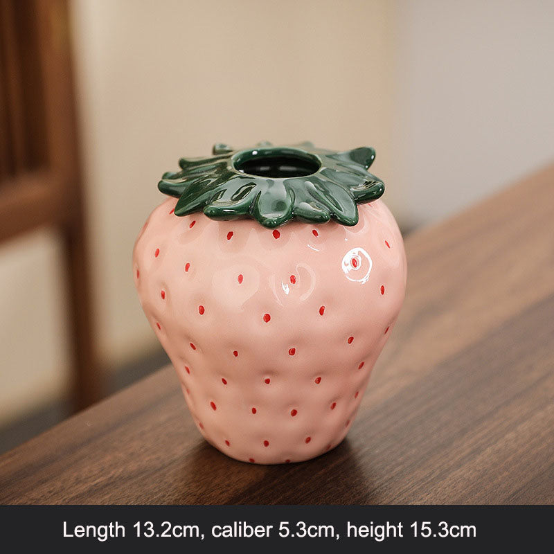 Strawberry ceramic vase, flower arrangement, living room home decoration ornament, hydroponic flower pot, high-end and high aest