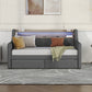 Twin Size Daybed with Storage Drawers, Upholstered Daybed with Charging Station and LED Lights, Gray