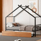 Twin Size Metal House Bed with Two Drawers, Black