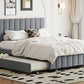 Queen Size Velvet Upholstered Platform Bed with 2 Drawers and 1 Twin XL Trundle- Gray