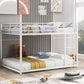 Full over Full Metal Bunk Bed, Low Bunk Bed with Ladder White