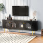 U-Can Modern TV Stand for TVs up to 80 Inches with 4 Cabinets with Metal Legs and Handles for Living room, Black