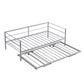 Twin Size Metal Daybed with Adjustable Trundle  Pop Up Trundle  Silver