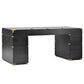 70-Inch Classic Executive Desk with Metal Trim, 2 File Drawers, USB Ports, and Sockets, Black Finish