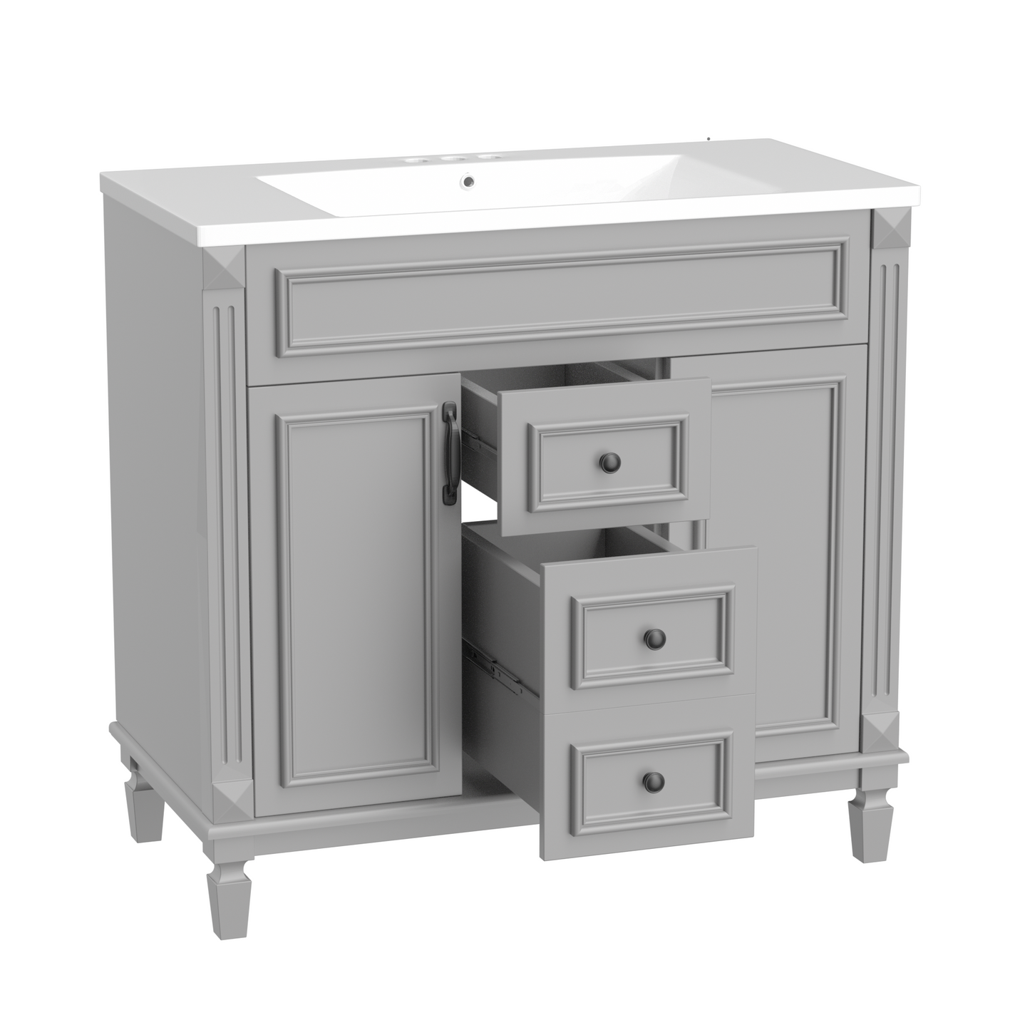 36" Bathroom Vanity with Top Sink, Modern Storage Cabinet with 2 Soft-Closing Doors and 2 Drawers