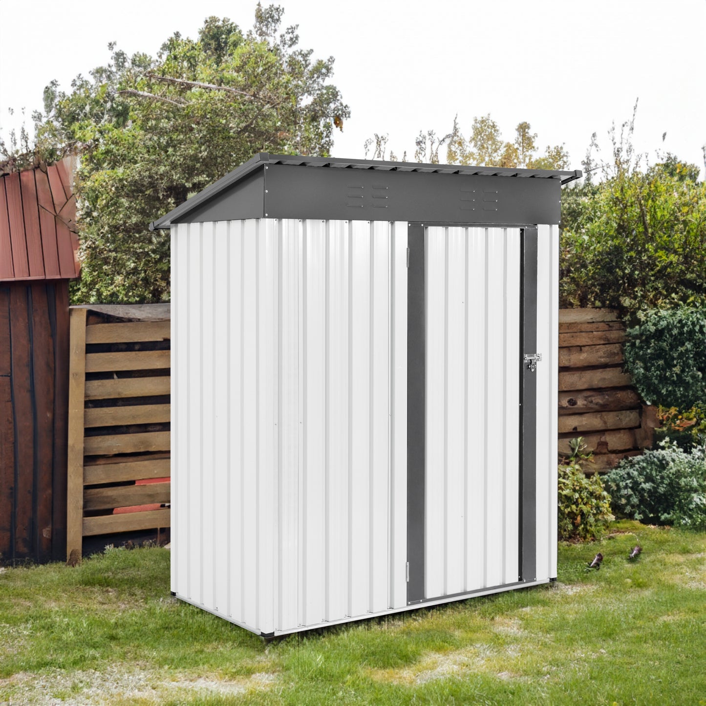 XWT016 Garden Metal Storage Lifter Shed Gray White 5x3x6ft outdoor storing tools Rainproof Hinge door version