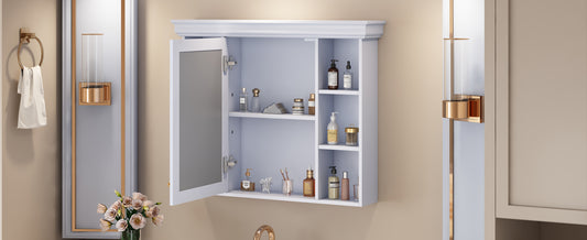 35'' x 28'' Blue Wall Mounted Bathroom Storage Cabinet with Mirror Door, Modern Bathroom Wall Cabinet with Mirror