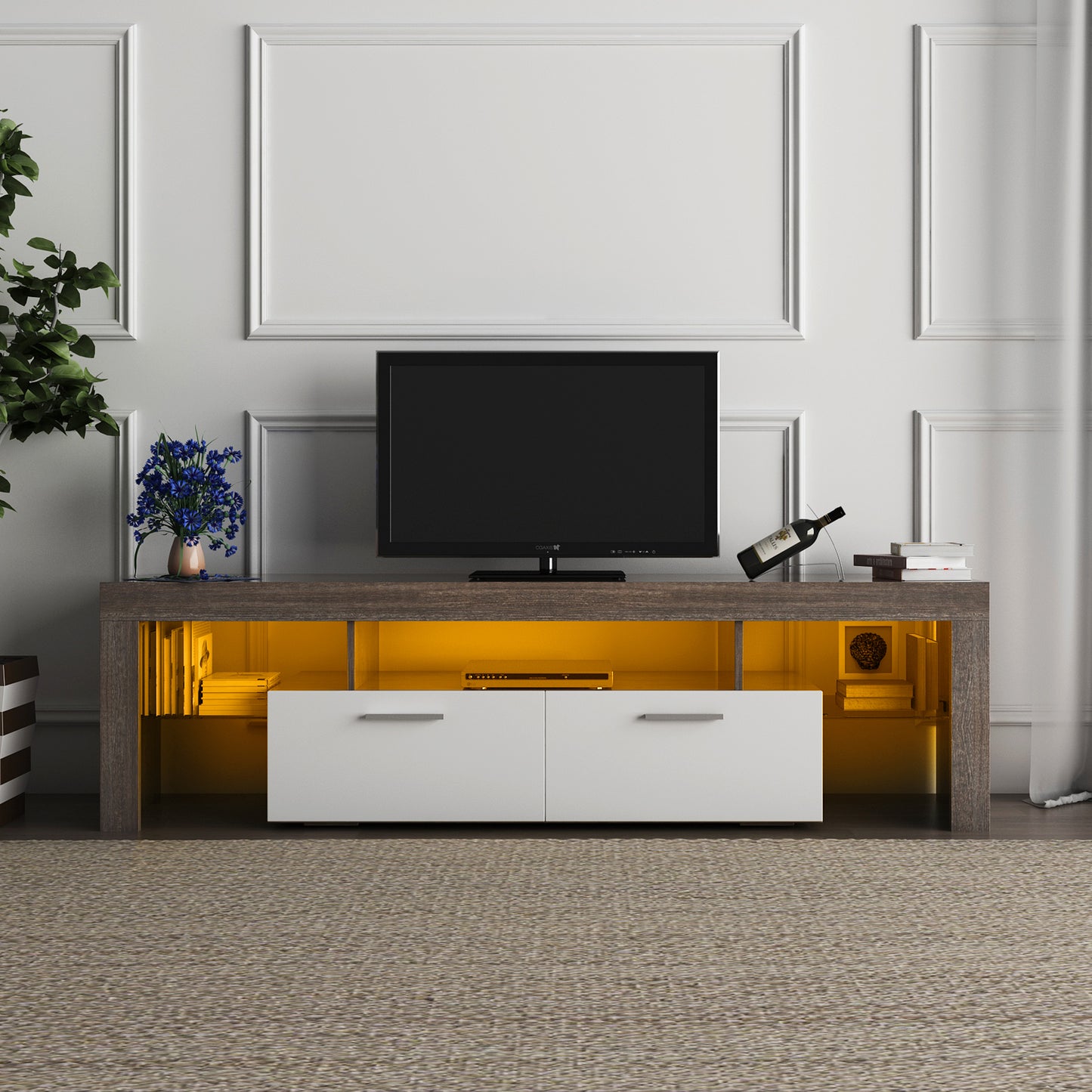 20 minutes quick assembly brown simple modern TV stand with the toughened glass shelf Floor cabinet Floor TV wall cabinet