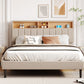 Queen Size Upholstered Platform Bed with Storage Headboard and USB Port Linen Fabric Upholstered Bed (Beige)