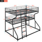 Full XL over Twin XL over Queen Size Triple Bunk Bed with Long and Short Ladder,Black