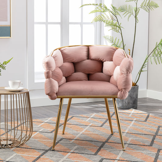 Sillón individual de terciopelo de lujo, diseño moderno para el ocio, para dormitorios y mesas de manicura, juego de 2 en color rosa