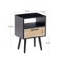 Rattan End table with drawer and solid wood legs Modern nightstand side table for living room black