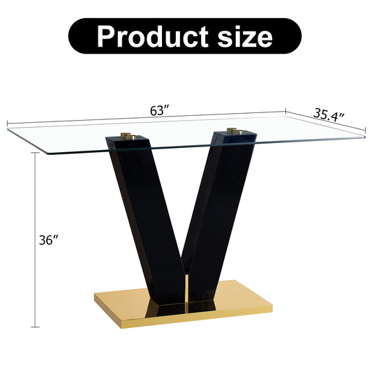 Large Modern Minimalist Rectangular Glass Dining Table for 6-8