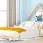 Full Size Wood Floor Bed with House-shaped Headboard  Natural