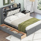 Wood Queen Size Platform Bed with Storage Headboard  Shelves and 2 Drawers  Gray