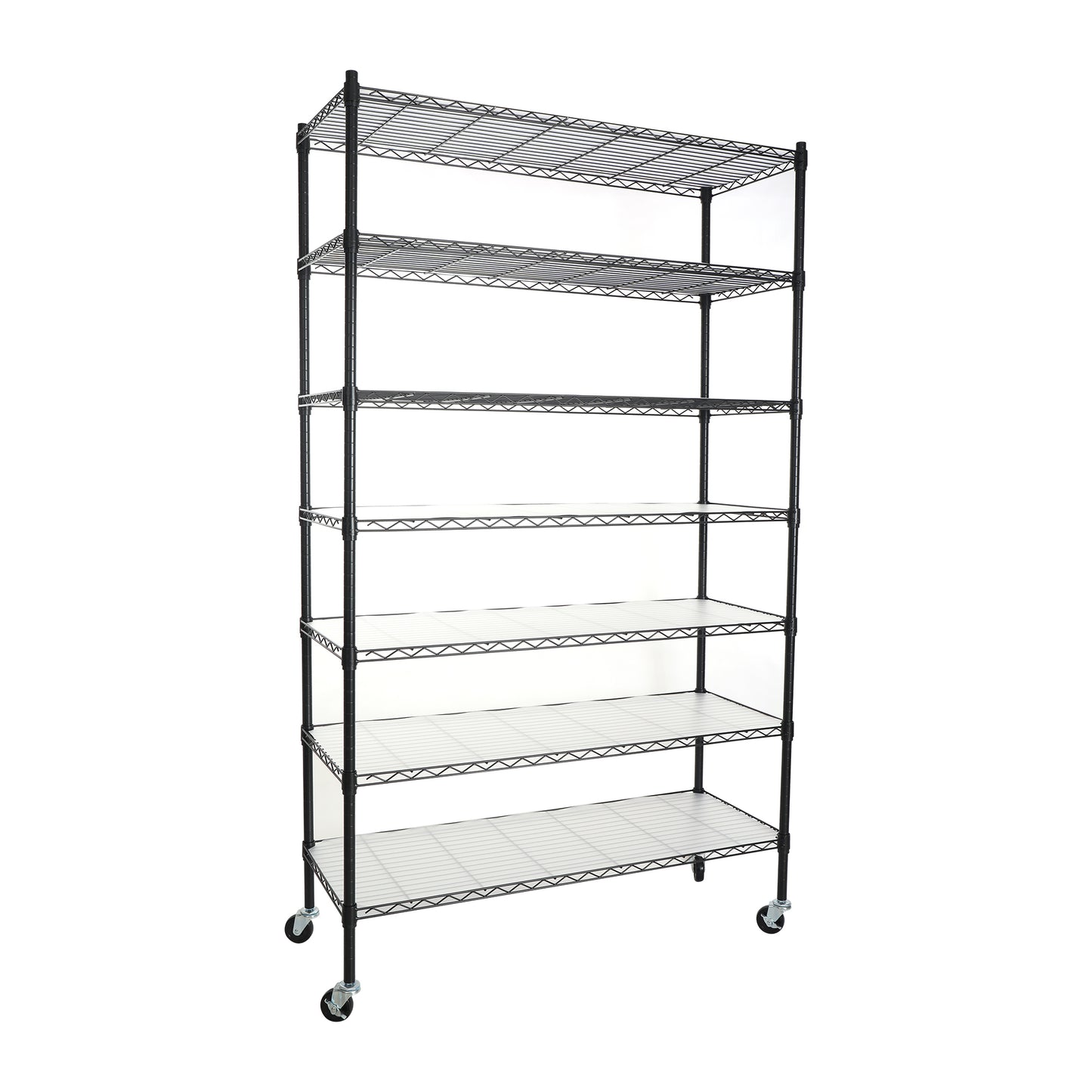 7 Tier Wire Shelving Unit 2450 LBS NSF Height Adjustable Metal Garage Storage Shelves with Wheels Black