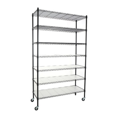 7 Tier Wire Shelving Unit 2450 LBS NSF Height Adjustable Metal Garage Storage Shelves with Wheels Black