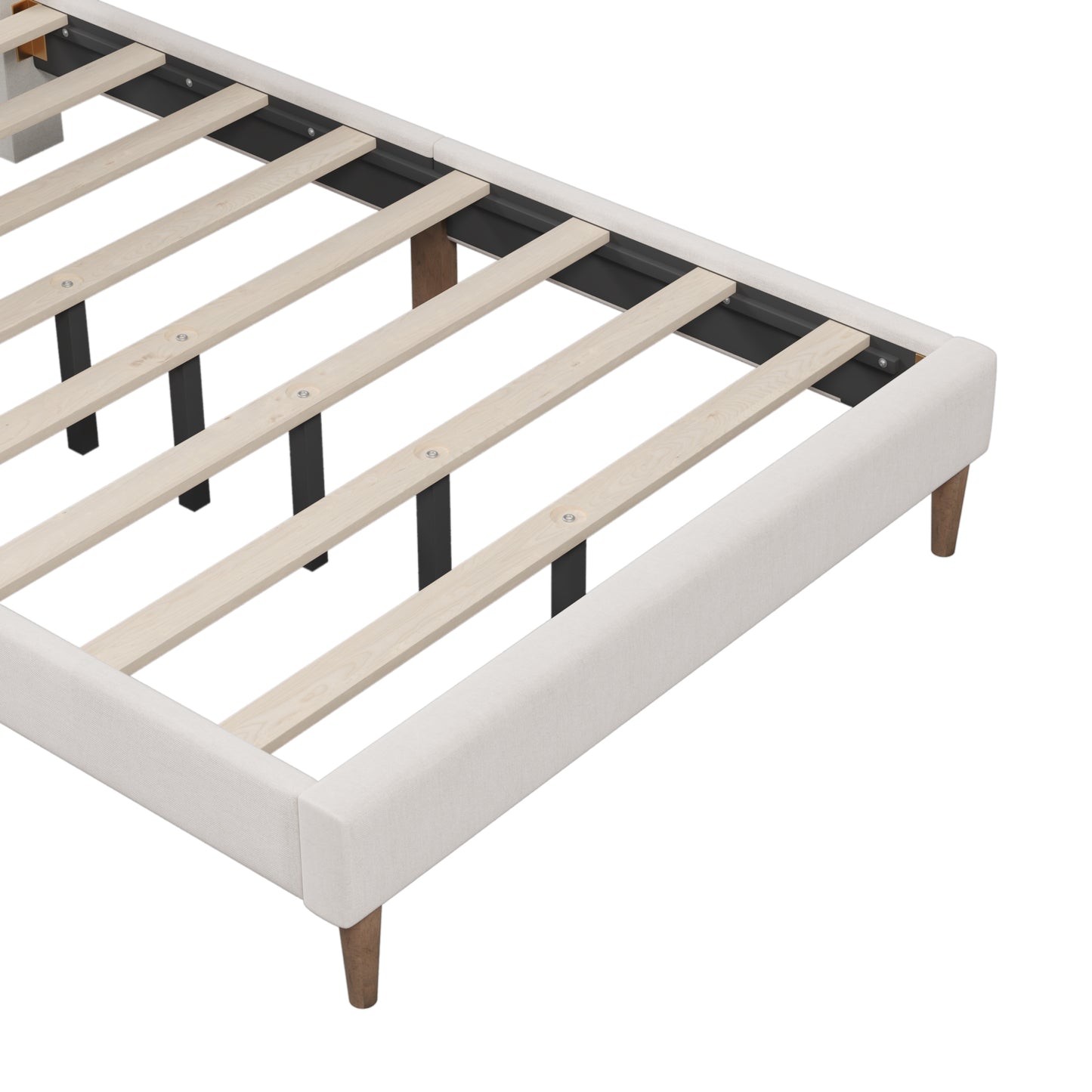 Upholstered Platform Bed Frame with Vertical Channel Tufted Headboard No Box Spring Needed  Full Cream