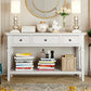 TREXM Classic Retro Style Console Table with Three Top Drawers and Open Style Bottom Shelf (Antique White)