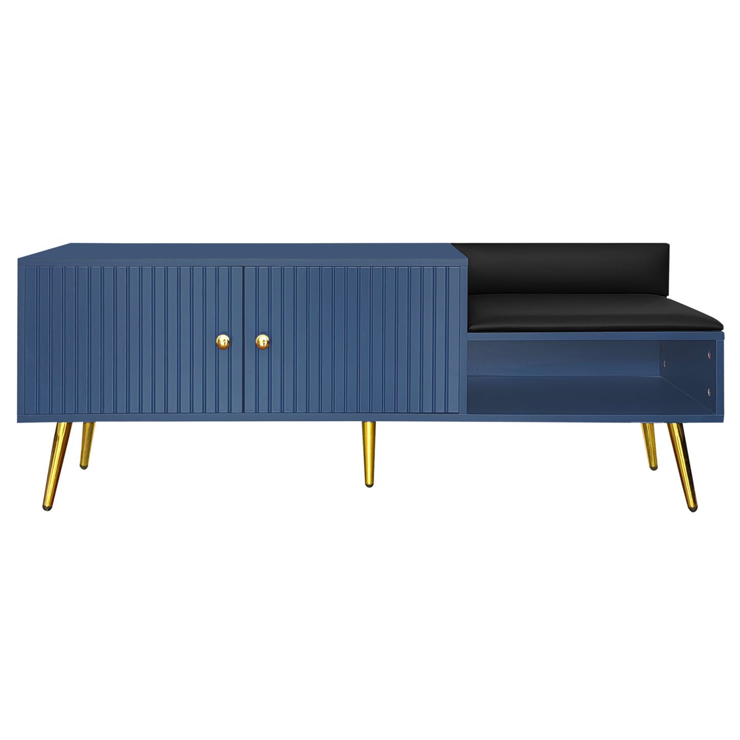 Modern Shoe Storage Bench with Hidden Storage and Upholstered Cushions, Navy Finish