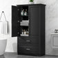 Tall Bathroom Storage Cabinet with Two Doors and Drawers, Adjustable Shelf, MDF Board, Black Finish