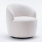 Teddy Fabric Swivel Accent Armchair with Black Powder-Coated Metal Ring, Ivory White Finish