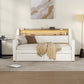 Twin Size Daybed with Drawers, Upholstered Daybed with Charging Station and LED Lights, White