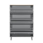 ON-TRANS narrow design shoe cabinet with 3 flip drawers and 3 independent shoe racks with 3 hooks, gray