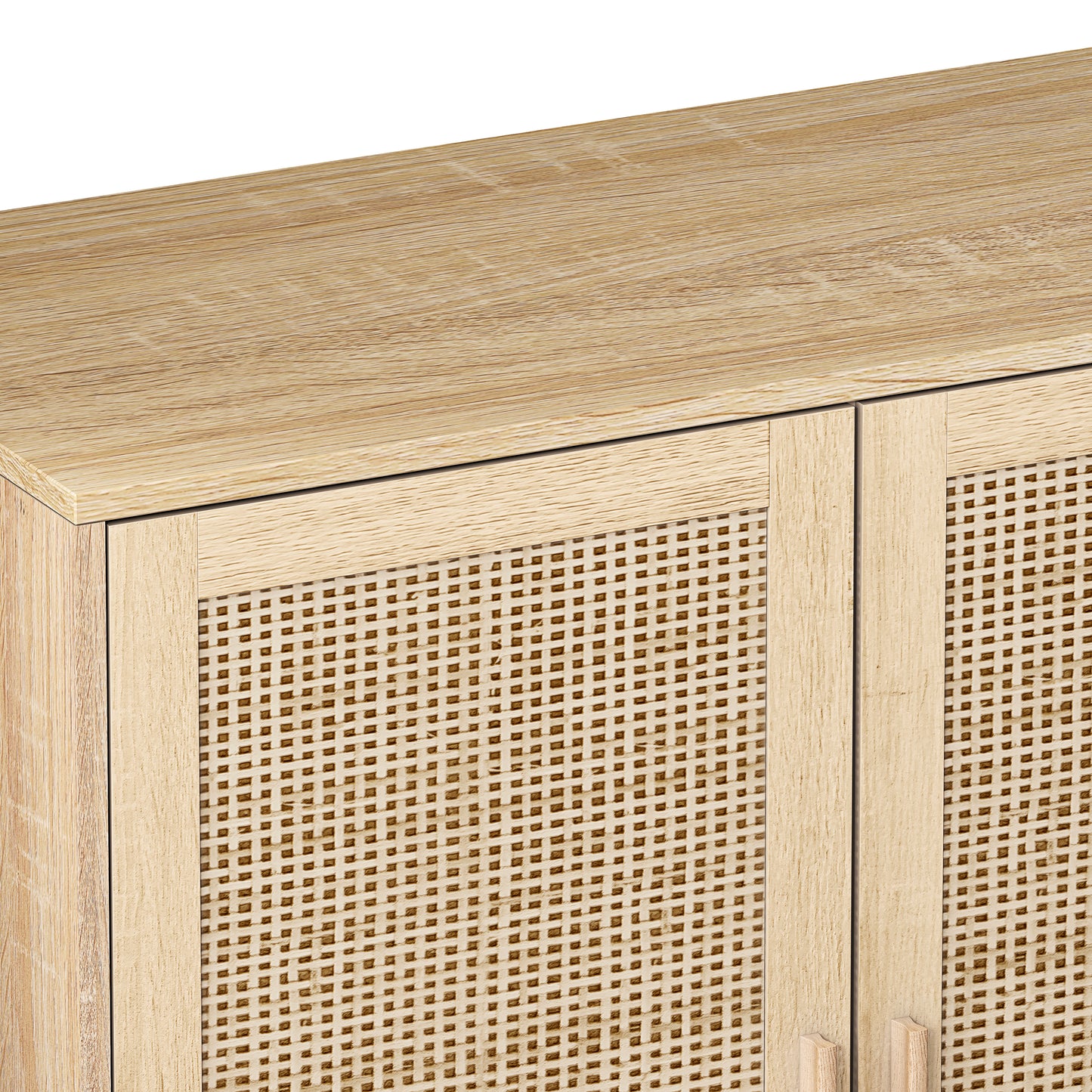 62.20" Elegant 4-Door Rattan Storage Cabinet, Decorative Design for Bedrooms, Living Rooms, and Offices