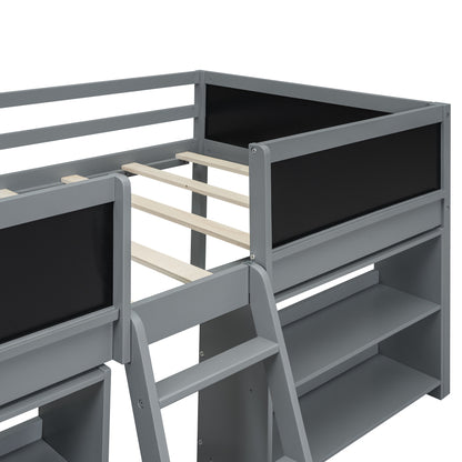 Twin Loft Bed with Shelves and Chalkboard Gray