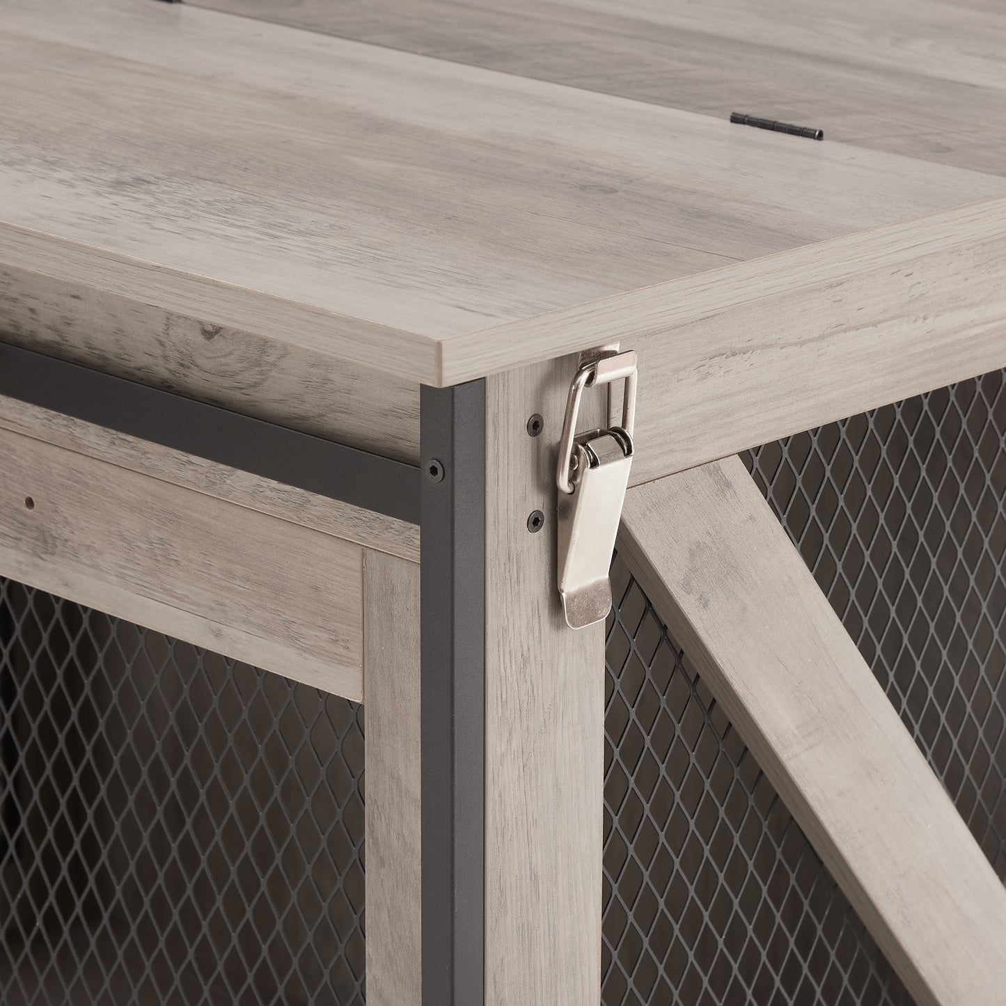 Farmhouse Dog Cage Crate Furniture with Sliding Barn Door, Farmhouse Wooden Dog Kennel End Table with Flip-top Plate Dog House