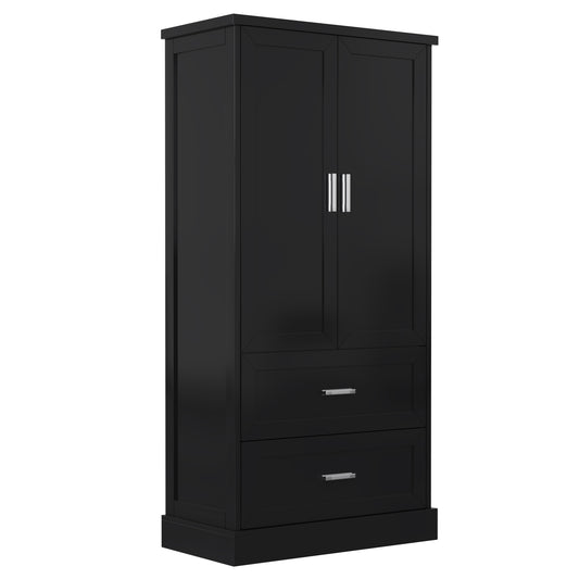 Tall Bathroom Storage Cabinet, Cabinet with Two Doors and Drawers, Adjustable Shelf, MDF Board, Black