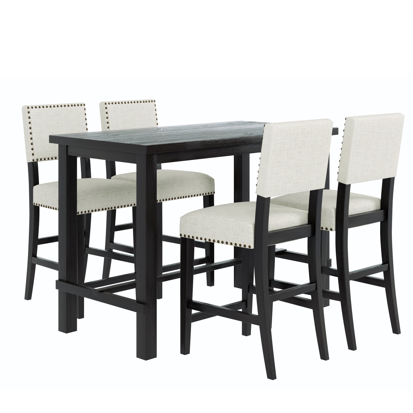 Juego de comedor de 5 piezas de altura de mostrador TREXM, mesa elegante clásica y 4 sillas en espresso y beige